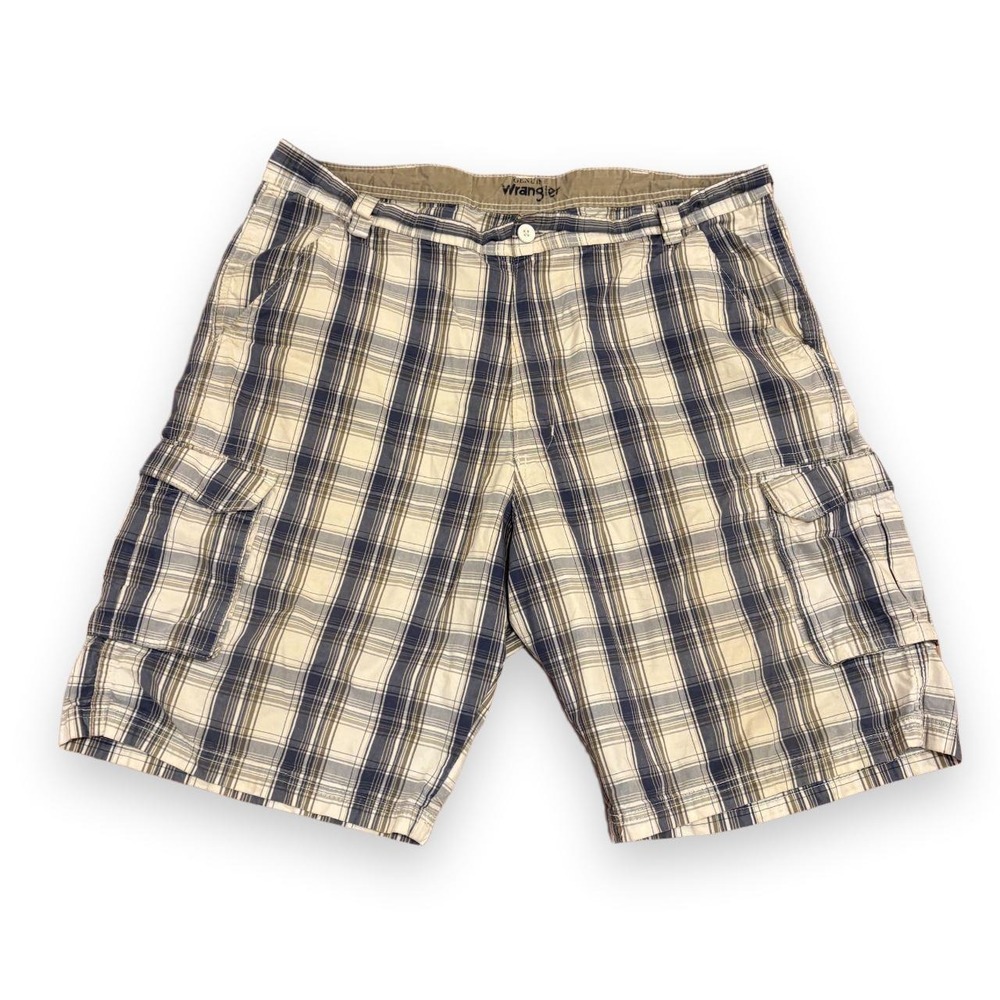 Wrangler Mens Plaid Cargo Shorts Blue White Gray Size 38 GWS14DR